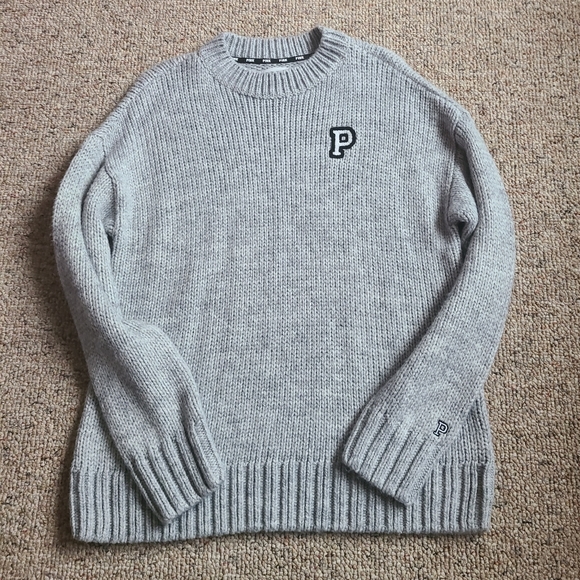 PINK Victoria's Secret Letterman Type Gray Sweater Size Small - Picture 1 of 7